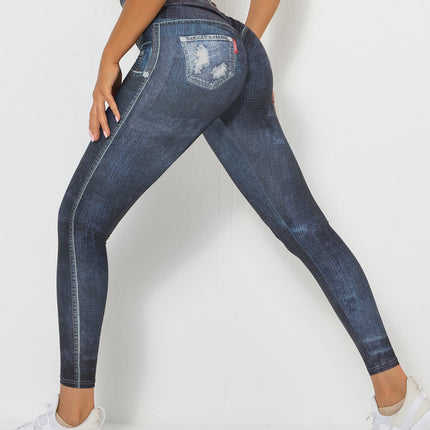 Ravani | Women’s Denim-Look Scrunch Leggings – Street Style Stretch - Navy Blue