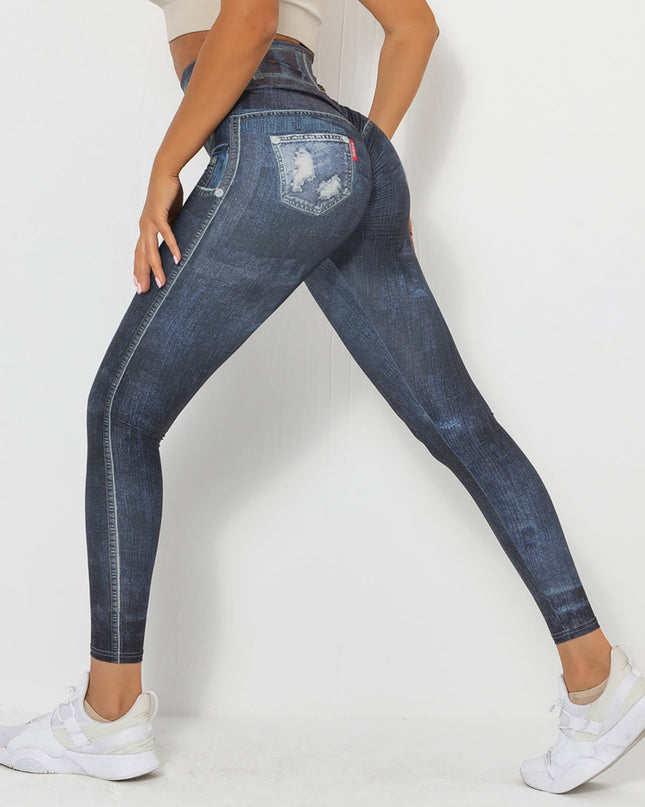 Ravani | Women’s Denim-Look Scrunch Leggings – Street Style Stretch - Navy Blue