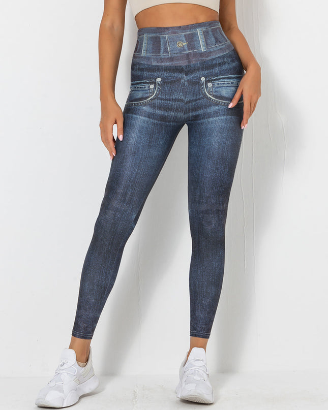 Ravani | Women’s Denim-Look Scrunch Leggings – Street Style Stretch - Navy Blue
