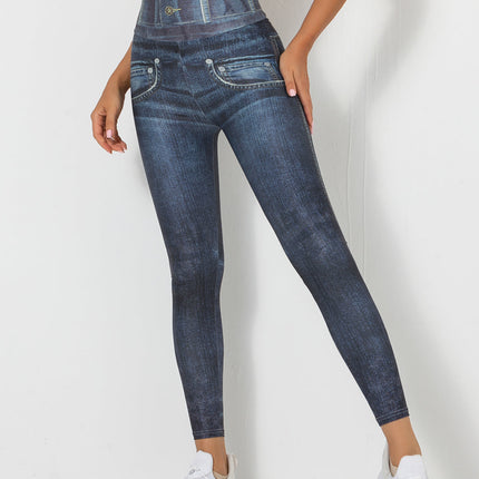 Ravani | Women’s Denim-Look Scrunch Leggings – Street Style Stretch - Navy Blue