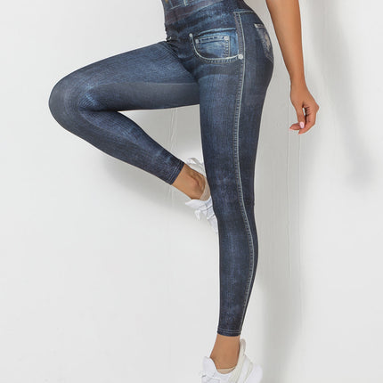 Ravani | Women’s Denim-Look Scrunch Leggings – Street Style Stretch - Navy Blue