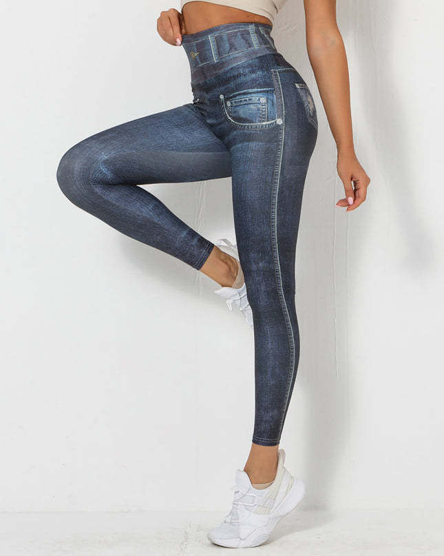 Ravani | Women’s Denim-Look Scrunch Leggings – Street Style Stretch - Navy Blue