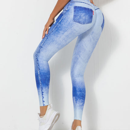Ravani | Women’s Denim-Look Scrunch Leggings – Street Style Stretch - Washed Blue