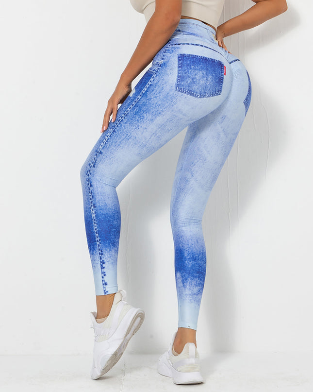 Ravani | Women’s Denim-Look Scrunch Leggings – Street Style Stretch - Washed Blue