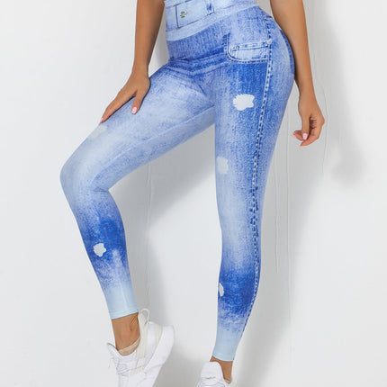 Ravani | Women’s Denim-Look Scrunch Leggings – Street Style Stretch - Washed Blue