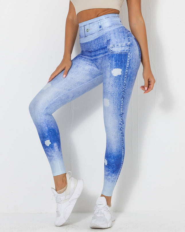 Ravani | Women’s Denim-Look Scrunch Leggings – Street Style Stretch - Washed Blue