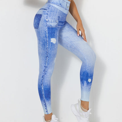 Ravani | Women’s Denim-Look Scrunch Leggings – Street Style Stretch - Washed Blue