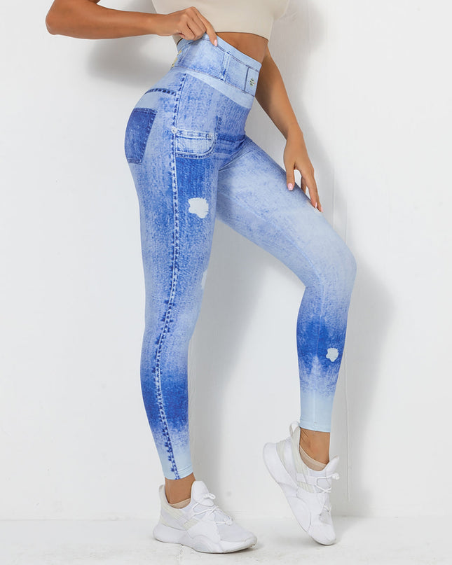 Ravani | Women’s Denim-Look Scrunch Leggings – Street Style Stretch - Washed Blue
