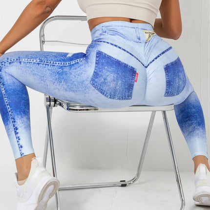 Ravani | Women’s Denim-Look Scrunch Leggings – Street Style Stretch - Washed Blue