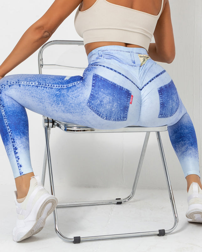 Ravani | Women’s Denim-Look Scrunch Leggings – Street Style Stretch - Washed Blue