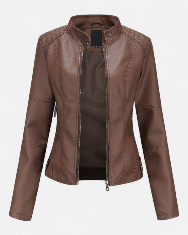 Ravelle | Women’s Leather Jacket – Cropped Moto Style