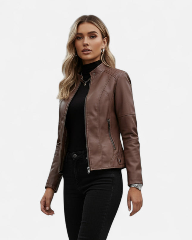 Ravelle | Women’s Leather Jacket – Cropped Moto Style