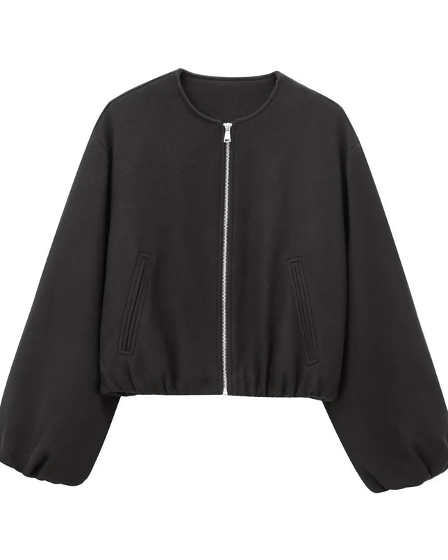 Retrisha | Elastic-Hem Bomber Jacket – Cropped Jacket