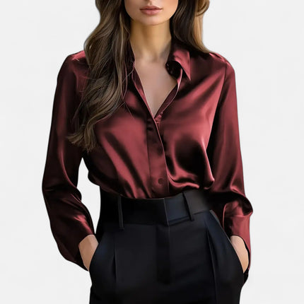 Selvanna | Women’s Satin Blouse – Long Sleeve Top