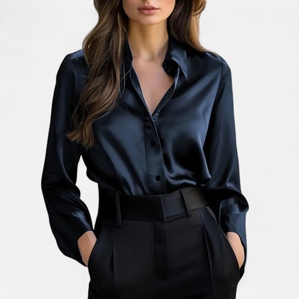 Selvanna | Women’s Satin Blouse – Long Sleeve Top