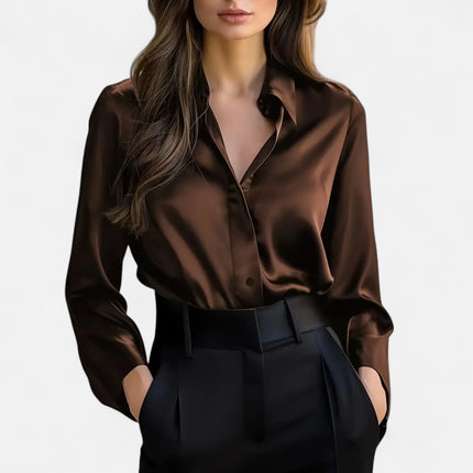 Selvanna | Women’s Satin Blouse – Long Sleeve Top