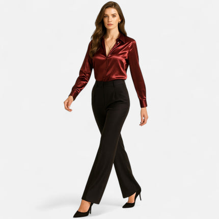 Selvanna | Women’s Satin Blouse – Long Sleeve Top