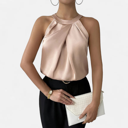 Seravine | Satin Halter Blouse – Pleated Style
