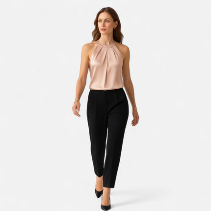Seravine | Satin Halter Blouse – Pleated Style