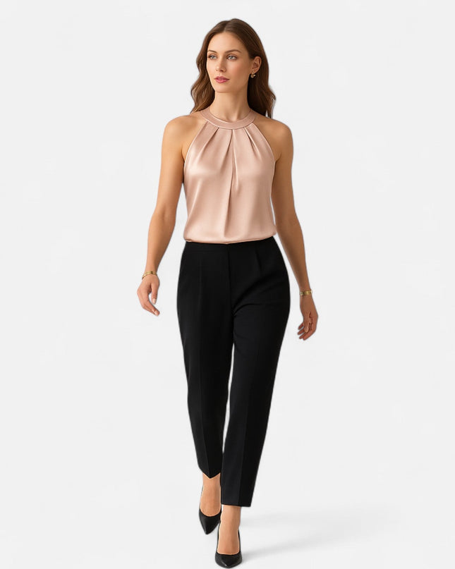 Seravine | Satin Halter Blouse – Pleated Style