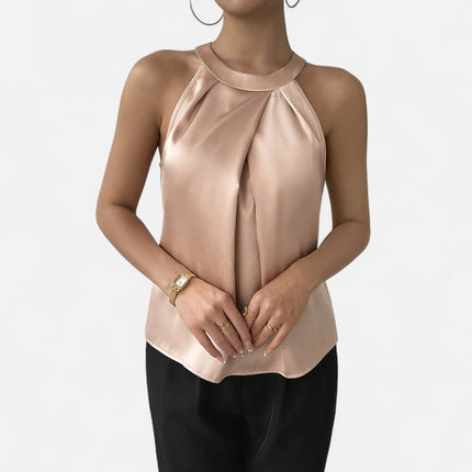 Seravine | Satin Halter Blouse – Pleated Style