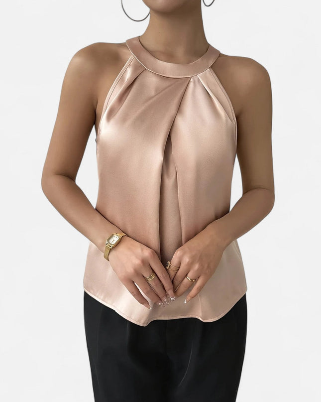 Seravine | Satin Halter Blouse – Pleated Style