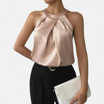 Seravine | Satin Halter Blouse – Pleated Style