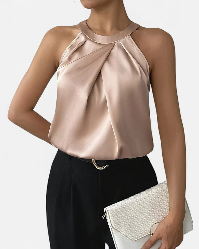 Seravine | Satin Halter Blouse – Pleated Style