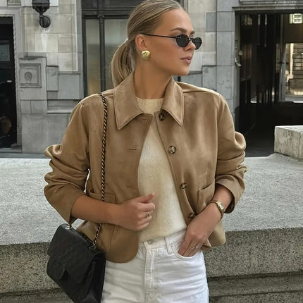 Serena  | Button-Down Suede Jacket – Cropped Jacket