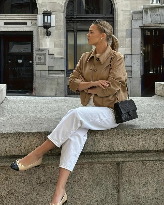 Serena  | Button-Down Suede Jacket – Cropped Jacket