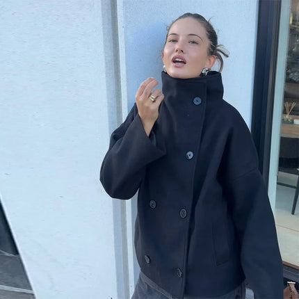 Sorella | Short Woolen Stand Collar Coat – Single Breasted Coat