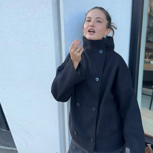 Sorella | Short Woolen Stand Collar Coat – Single Breasted Coat