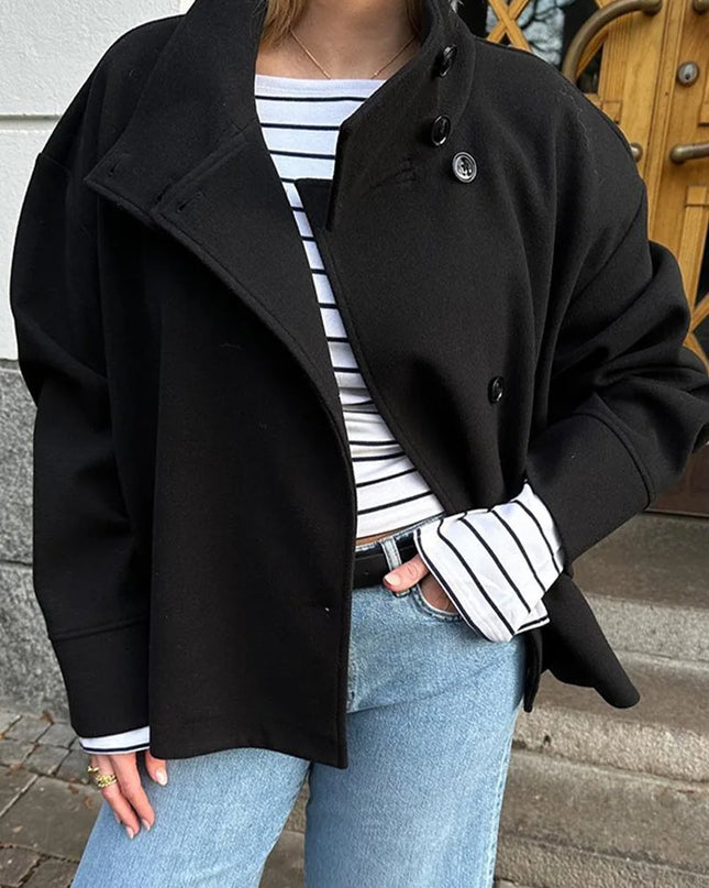 Sorella | Short Woolen Stand Collar Coat – Single Breasted Coat