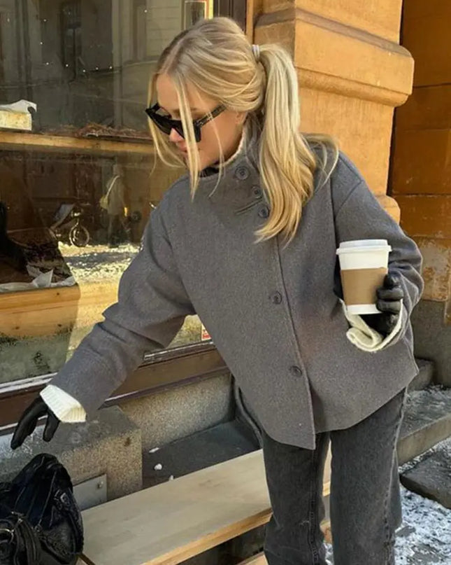 Sorella | Short Woolen Stand Collar Coat – Single Breasted Coat