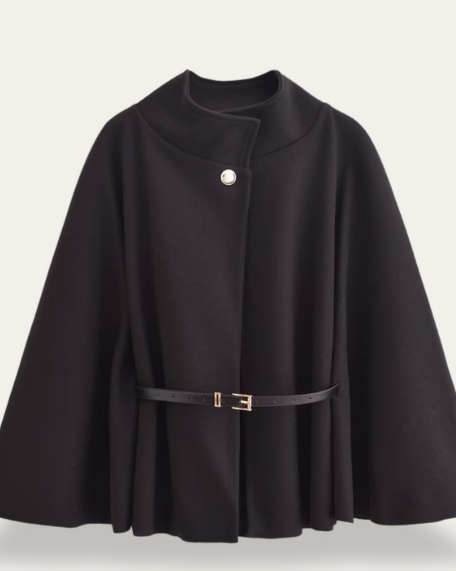 Taniara | Belted Wool Cape Coat – Gold Button