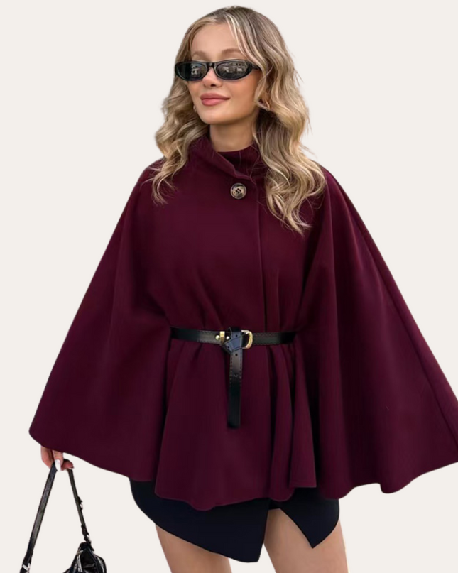 Taniara | Belted Wool Cape Coat – Gold Button