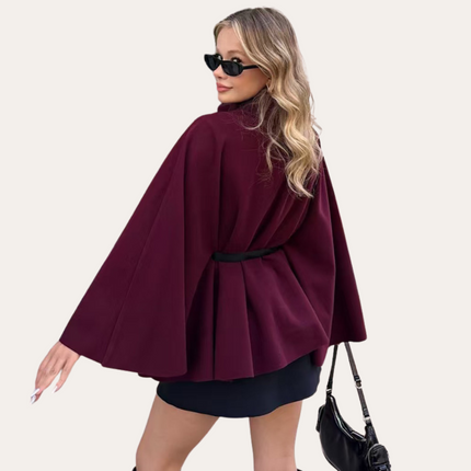 Taniara | Belted Wool Cape Coat – Gold Button