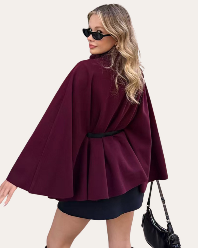Taniara | Belted Wool Cape Coat – Gold Button
