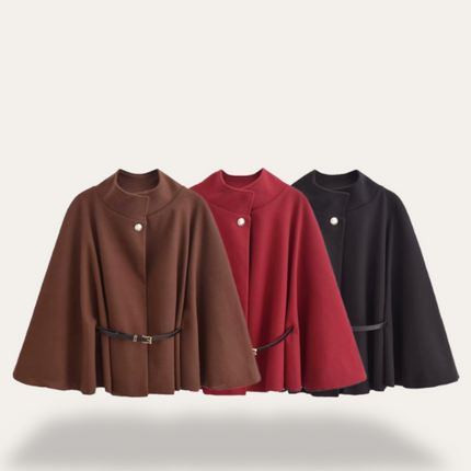 Taniara | Belted Wool Cape Coat – Gold Button