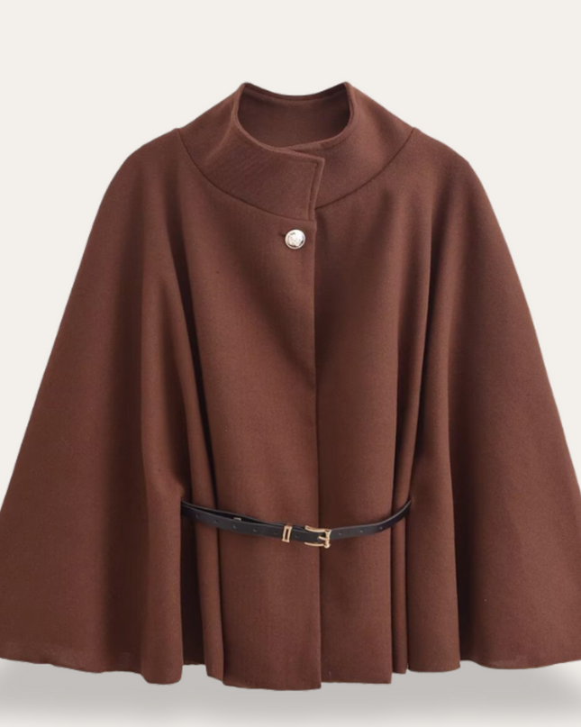 Taniara | Belted Wool Cape Coat – Gold Button