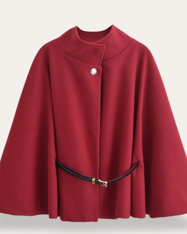 Taniara | Belted Wool Cape Coat – Gold Button