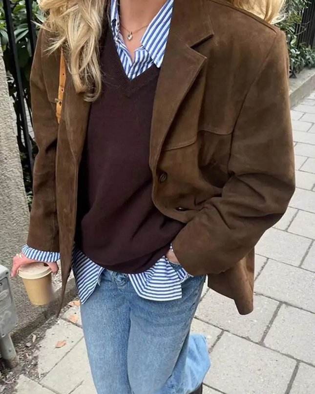 Thistelle | Oversized Suede Trench Coat – Buttoned Lapel