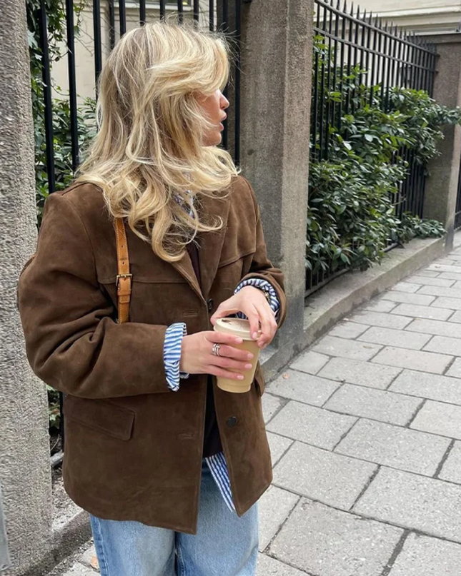 Thistelle | Oversized Suede Trench Coat – Buttoned Lapel