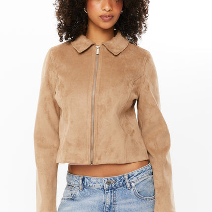 Tula | Faux Suede Cropped Jacket – Zipper Jacket