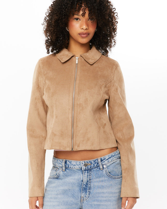 Tula | Faux Suede Cropped Jacket – Zipper Jacket