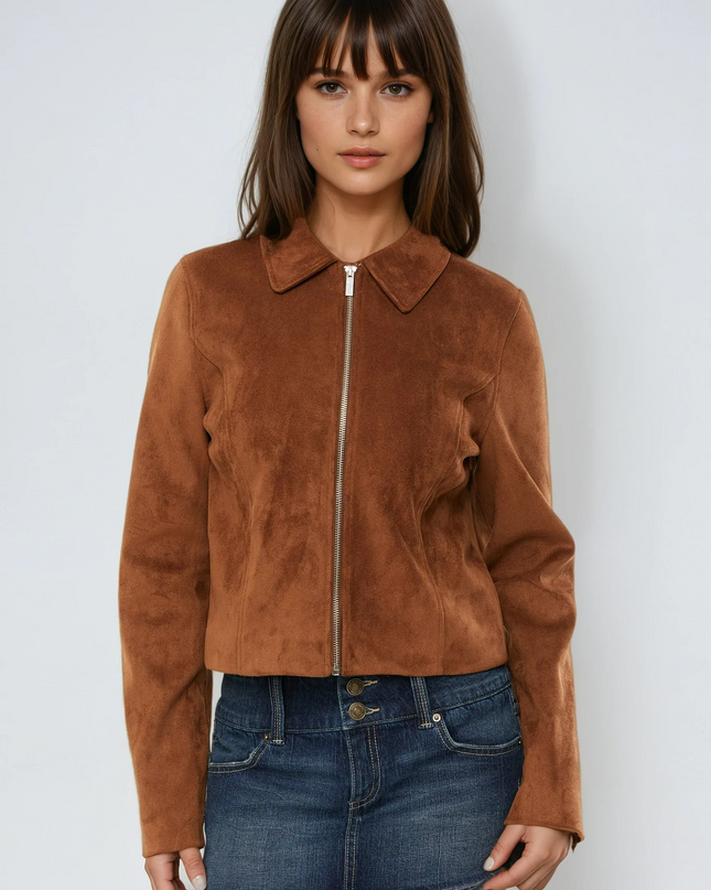 Tula | Faux Suede Cropped Jacket – Zipper Jacket