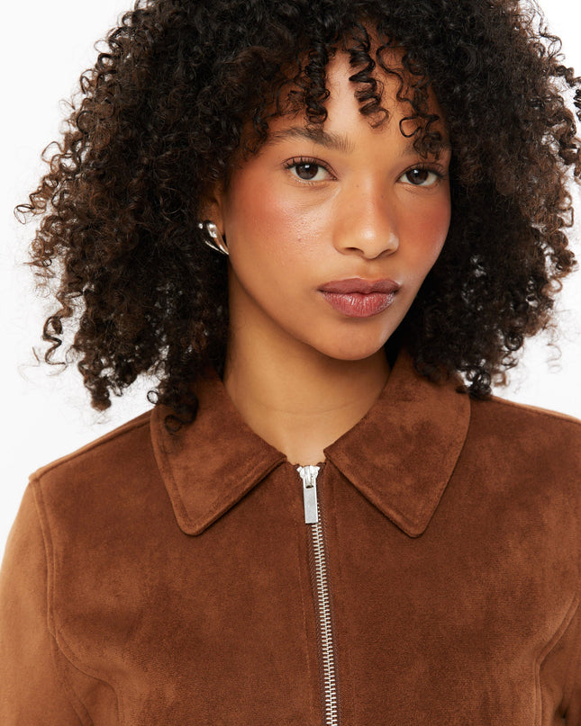 Tula | Faux Suede Cropped Jacket – Zipper Jacket