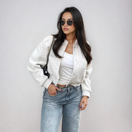 Tweedale | Cropped Bomber Jacket – Pocket with Clasp Closure