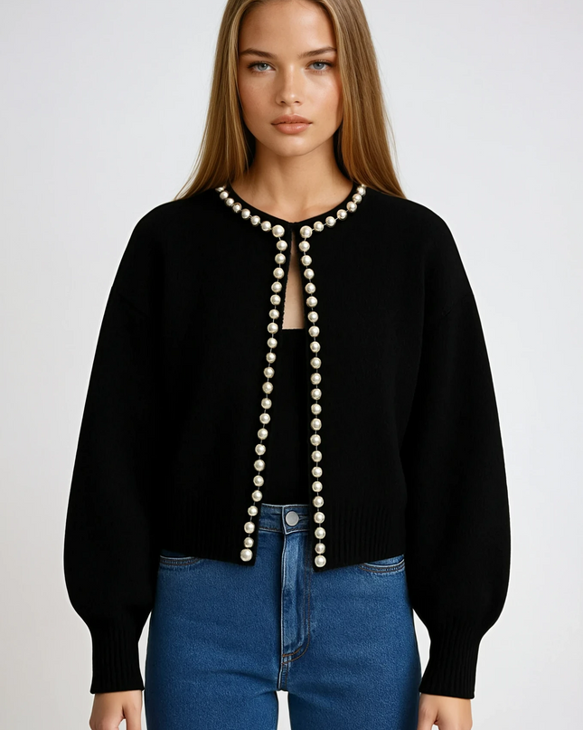 Vanessa | Soft-Knit Cardigan with Pearl Buttons – Boyfriend Cardigan