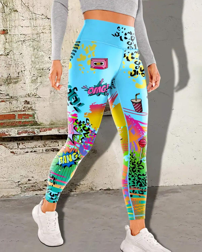 Vintessa | Women’s High-Rise Leggings – Retro-Inspired Activewear - Cyan